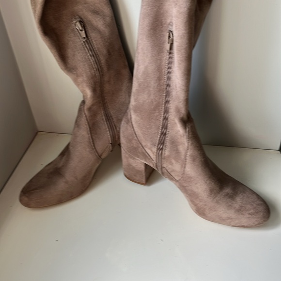 INC women’s taupe tan Rikki over the knee faux suede boots 2 1/2 “ block heel - Picture 3 of 7